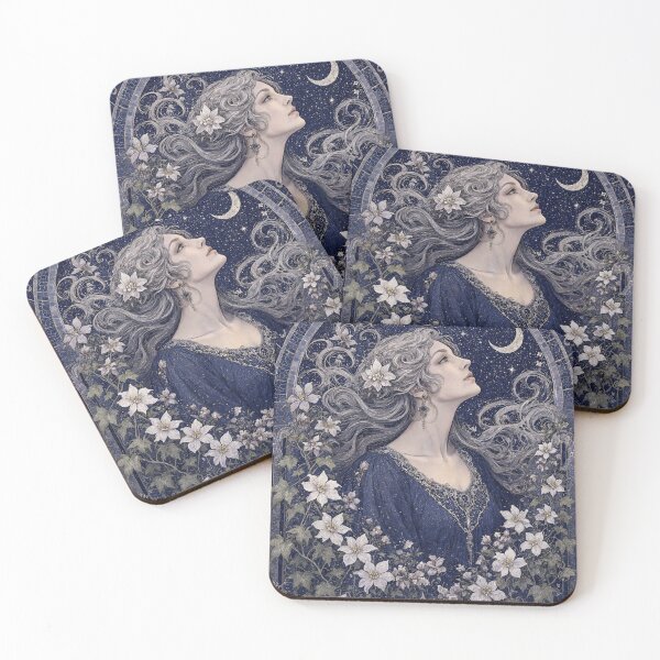 Item preview, Celestial Night Portrait: Art Nouveau Moon & Stars Poster designed and sold by jo-e-basta.