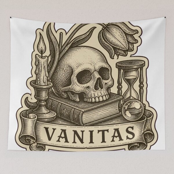Item preview, Vanitas Medieval Woodcut Skull and Book | Dark Academia Memento Mori Print designed and sold by StickyGuys.