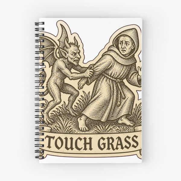 Item preview, Touch Grass Medieval Woodcut Meme | Funny Medieval Art Demon Monk Humor designed and sold by StickyGuys.