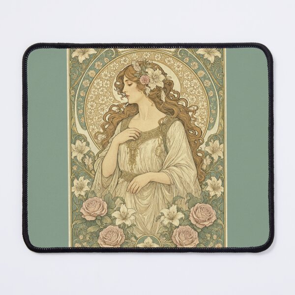 Item preview, L' Elegance Vintage Portrait: Art Nouveau Lilies and Pink Roses designed and sold by jo-e-basta.