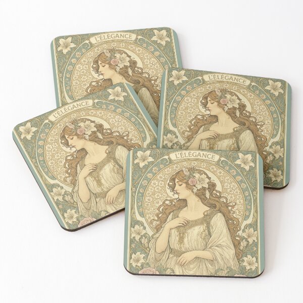 Item preview, L' Elegance Vintage Portrait: Art Nouveau Lilies and Pink Roses designed and sold by jo-e-basta.