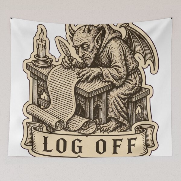Item preview, Log Off Medieval Woodcut Scribe Demon | Funny Medieval Art Burnout Humor designed and sold by StickyGuys.
