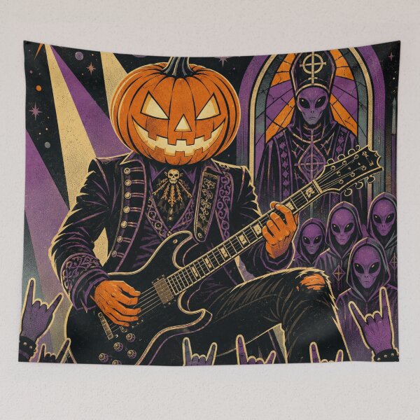 Item preview, Headless Horseman Alien Metal - Retro Halloween Sci-Fi Art designed and sold by TheHorsemanRidesAgain.