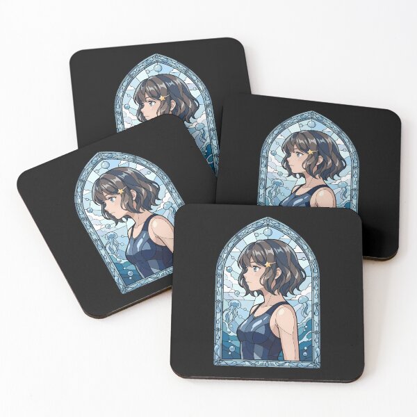 Item preview, Tomoe Koga Bunny Girl Senpai Aquatic Blue Stained Glass Portrait designed and sold by mildaclairmo.