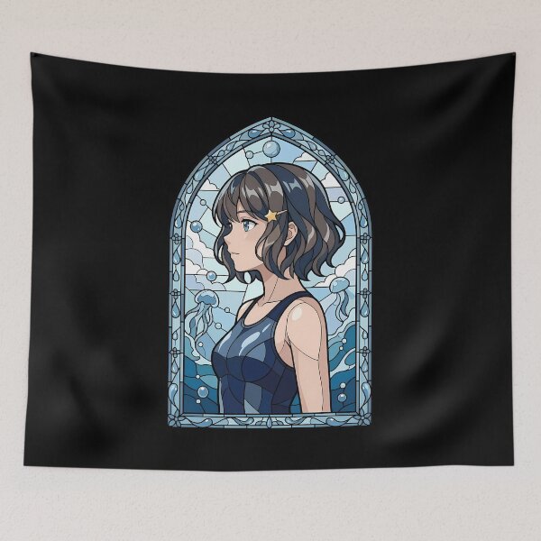 Item preview, Tomoe Koga Bunny Girl Senpai Aquatic Blue Stained Glass Portrait designed and sold by mildaclairmo.