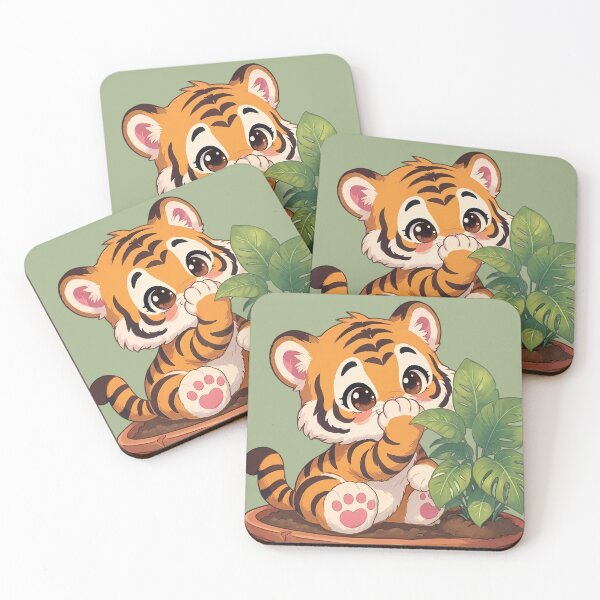 Item preview, Kawaii Tiger with Monstera Plant Sticker designed and sold by jo-e-basta.