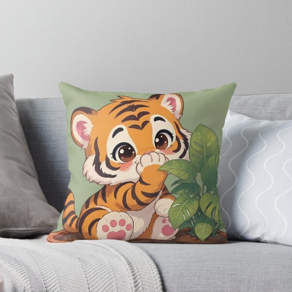 Item preview, Kawaii Tiger with Monstera Plant Sticker designed and sold by jo-e-basta.