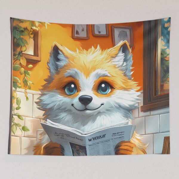 Item preview, Wolf Newspaper Bathroom Kawaii Foxlike Cozy Orange Reader designed and sold by mildaclairmo.
