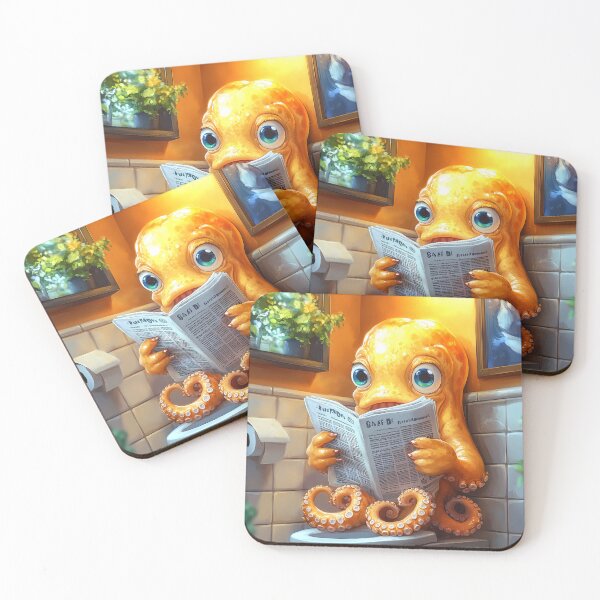 Item preview, Octopus Newspaper Bathroom Kawaii Sea Animal Reading Humor designed and sold by mildaclairmo.