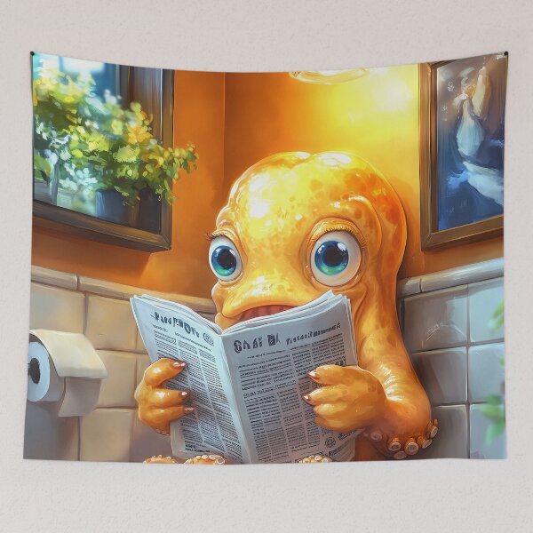 Item preview, Octopus Newspaper Bathroom Kawaii Sea Animal Reading Humor designed and sold by mildaclairmo.