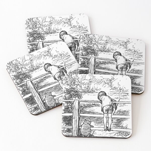 Item preview, Pooh, Piglet, and Christopher Robin on the Bridge - Vintage Winnie the Pooh Illustration – Pooh & Christopher Robin – Classic Children's Wall Art designed and sold by RickE.