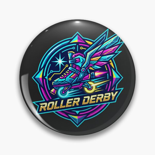 Item preview, Roller Derby Neon Cyberpunk Rocket Roller Skate Winged Crest designed and sold by KiwiRider.
