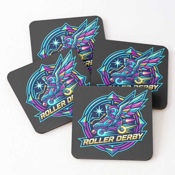 Item preview, Roller Derby Neon Cyberpunk Rocket Roller Skate Winged Crest designed and sold by KiwiRider.