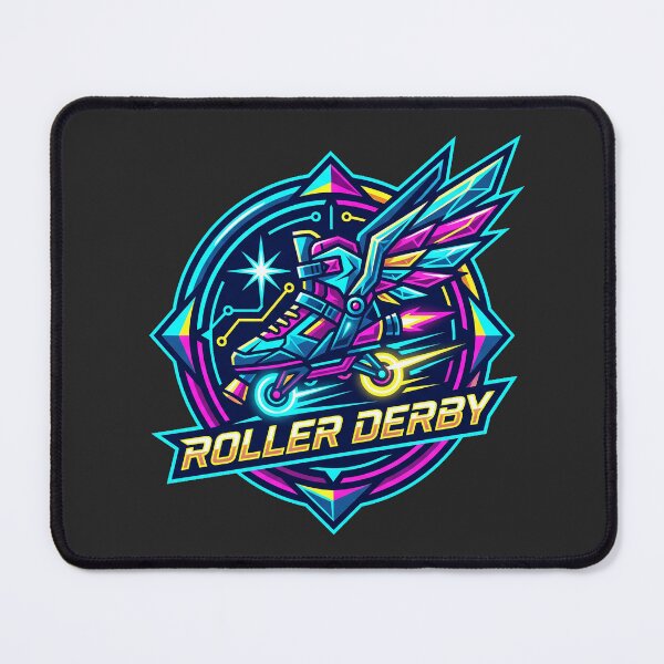 Item preview, Roller Derby Neon Cyberpunk Rocket Roller Skate Winged Crest designed and sold by KiwiRider.