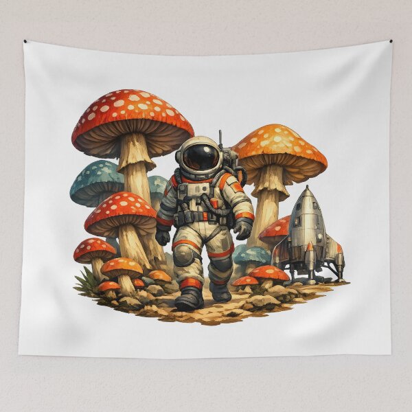 Item preview, Retro Sci-Fi Astronaut Exploring Giant Mushroom Planet designed and sold by builtforyou.