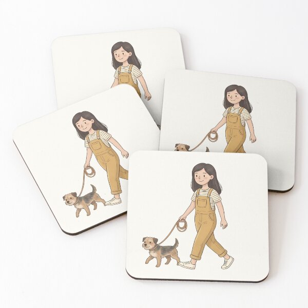 Item preview, Girl Walking Dog Minimalist Line Art Illustration designed and sold by jo-e-basta.