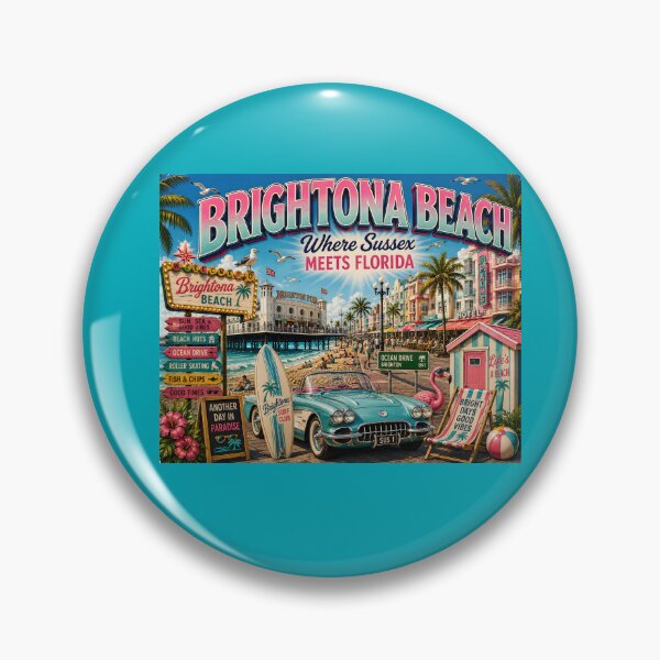 Item preview, Brightona Beach Where Sussex Meets Florida Funny Brighton Travel Design designed and sold by Hornace88studio.