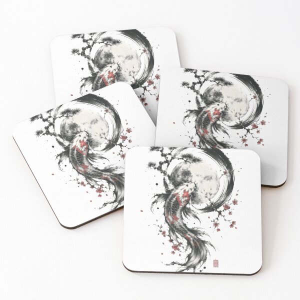 Item preview, Japanese Koi Fish Moon Sumi-e designed and sold by senet-shop.