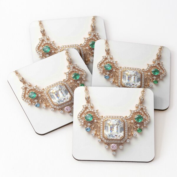 Item preview, Luxury Emerald & Diamond Ornate Gold Necklace Design designed and sold by MFMart.