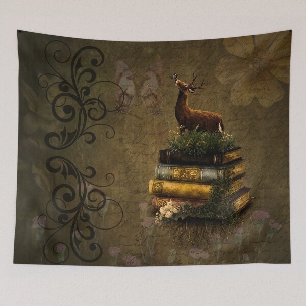 Item preview, Mystical Stag on Vintage Book Stack Art designed and sold by ArtistsAtticWI.