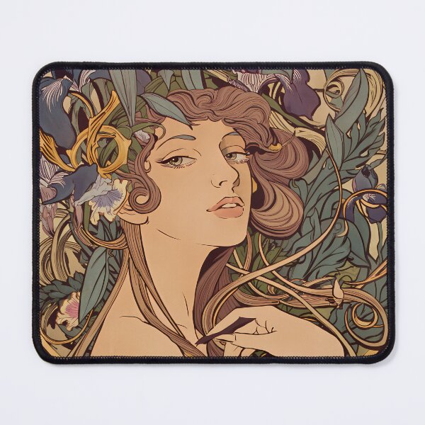 Item preview, ​Art Nouveau Elegant Woman Portrait with Irises designed and sold by jo-e-basta.