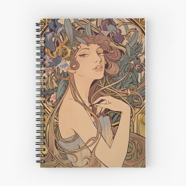 Item preview, ​Art Nouveau Elegant Woman Portrait with Irises designed and sold by jo-e-basta.