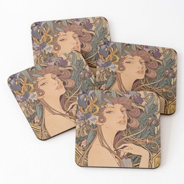 Item preview, ​Art Nouveau Elegant Woman Portrait with Irises designed and sold by jo-e-basta.