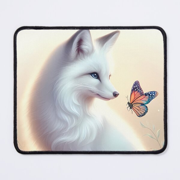 Item preview, Enchanted White Fox with Butterfly and Flowers - Magical Nature Art designed and sold by jo-e-basta.