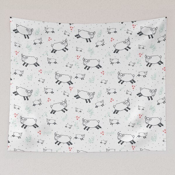 Item preview, Cute Hand Drawn Fluffy Sheep Repeat Pattern designed and sold by Boy and Belugee.