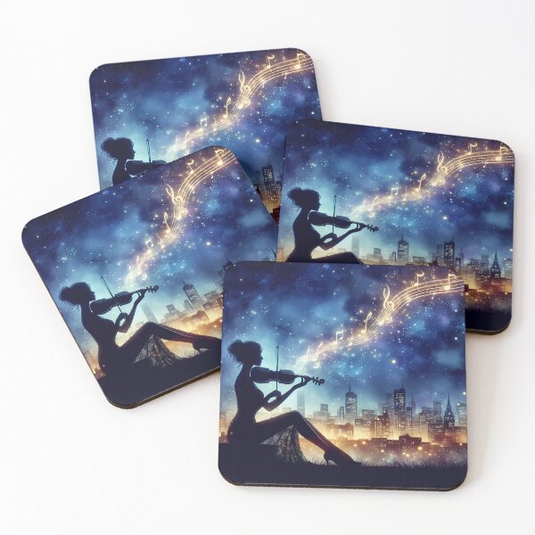 Item preview, Midnight Violinist Silhouette Magical Music City Art designed and sold by jo-e-basta.
