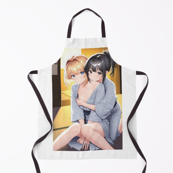 Item preview, Anime Girls Hugging In Cozy Japanese Ryokan Room Warm Indoor Lamp Lighting Wearing Light Blue Yukata designed and sold by JapaneseArtAI.