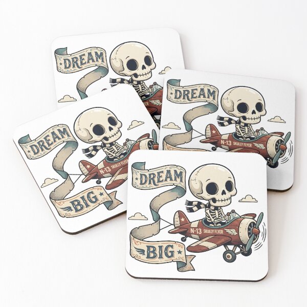 Item preview, Skeleton Pilot Wearing Scarf Flying Red Airplane with Dream Big Banner designed and sold by MisteryDesigner.