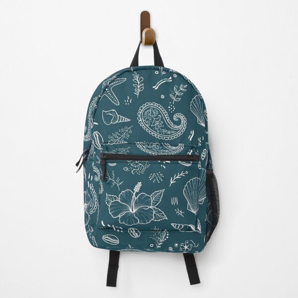 Item preview, Hua Hin Coastal Boho - White Seashell Starfish Hibiscus Paisley Seamless Pattern on Dark Teal designed and sold by Nontanut easydesign.