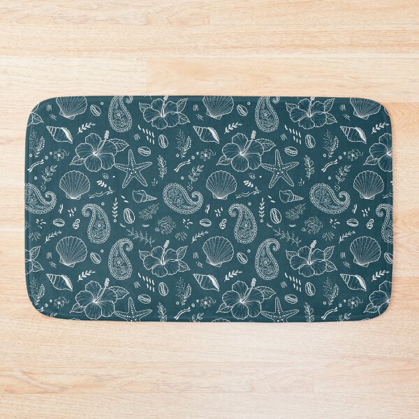 Item preview, Hua Hin Coastal Boho - White Seashell Starfish Hibiscus Paisley Seamless Pattern on Dark Teal designed and sold by Nontanut easydesign.