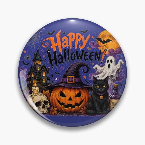 Item preview, Vintage Happy Halloween Spooky Haunted House Pumpkin Cat Art designed and sold by Evelashop.