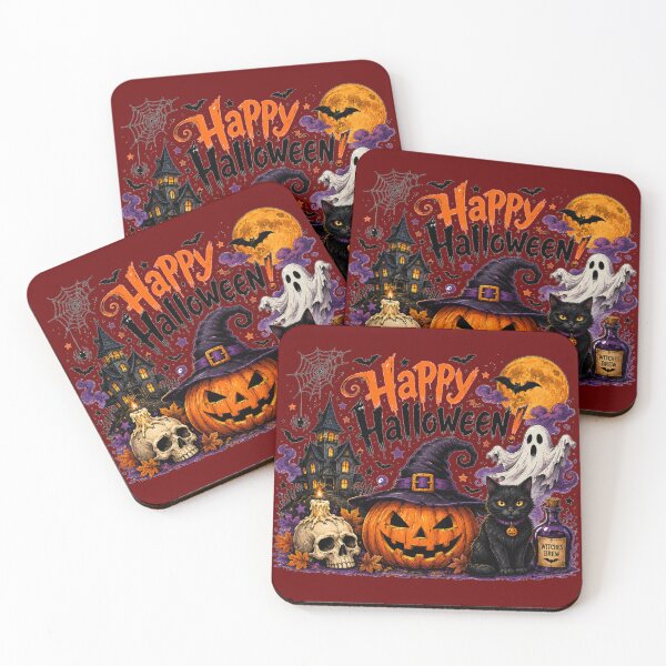 Item preview, Vintage Happy Halloween Spooky Haunted House Pumpkin Cat Art designed and sold by Evelashop.