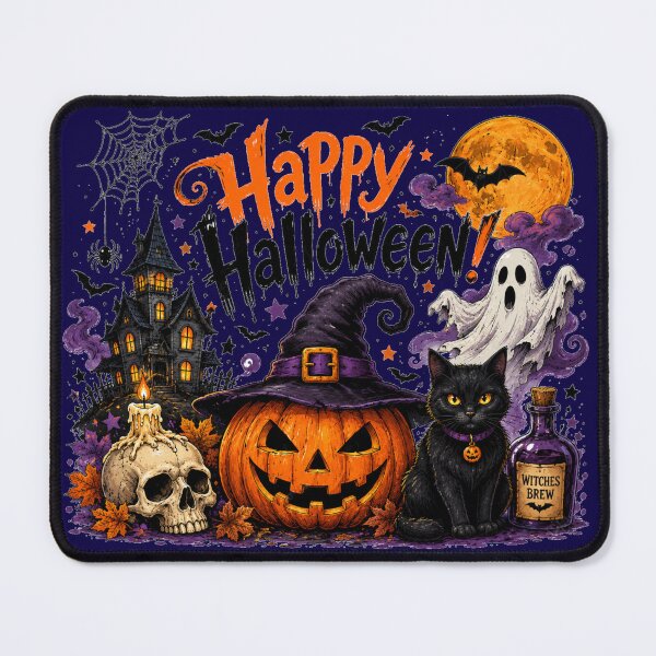 Item preview, Vintage Happy Halloween Spooky Haunted House Pumpkin Cat Art designed and sold by Evelashop.