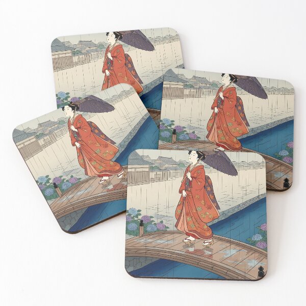 Item preview, Geisha in the Rain with Hydrangeas designed and sold by TokyoUkiyoHouse.