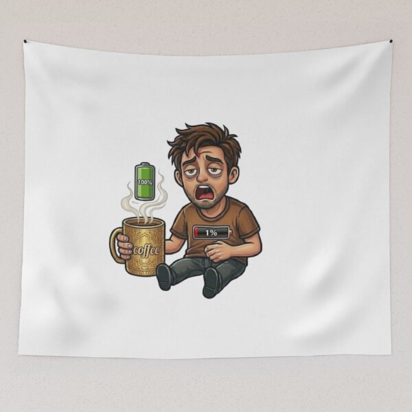 Item preview, Funny Coffee Battery 1 Percent Tired Man Morning Caffeine Meme designed and sold by Northern Glow Art.