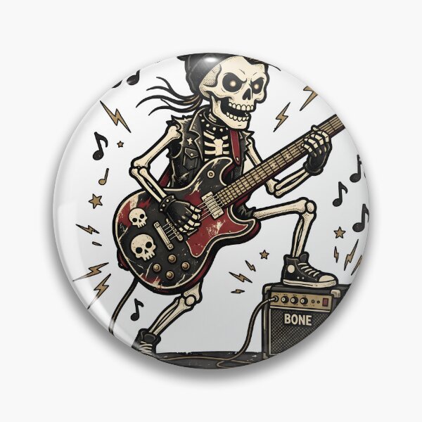 Item preview, Skeleton in Beanie and Studded Vest Playing Red Electric Guitar with Foot on Bone Amplifier designed and sold by MisteryDesigner.