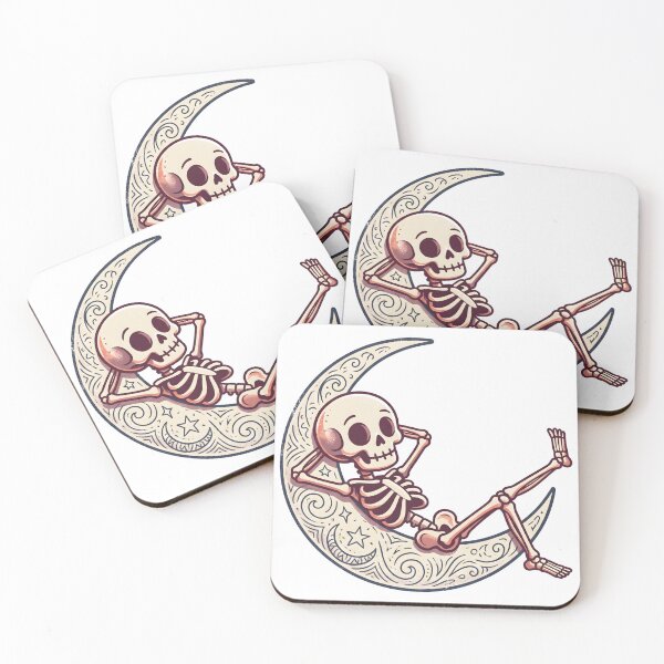Item preview, Skeleton Reclining on Patterned Crescent Moon with Hands Behind Head and Star designed and sold by MisteryDesigner.