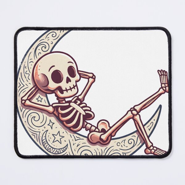 Item preview, Skeleton Reclining on Patterned Crescent Moon with Hands Behind Head and Star designed and sold by MisteryDesigner.
