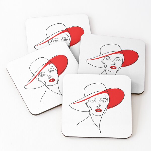 Item preview, Minimalist Woman Line Art Red Hat Elegant Face Illustration designed and sold by jo-e-basta.