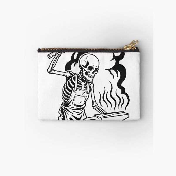 Item preview, Skeleton Blacksmith Wearing Apron Raising Heavy Hammer Above Anvil designed and sold by MisteryDesigner.