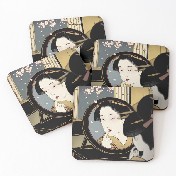 Item preview, Geisha Applying Rouge in Mirror Night Scene designed and sold by TokyoUkiyoHouse.