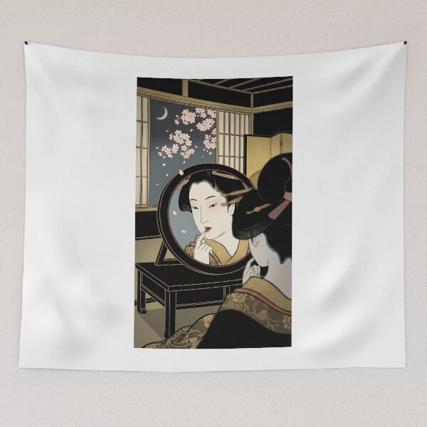 Item preview, Geisha Applying Rouge in Mirror Night Scene designed and sold by TokyoUkiyoHouse.
