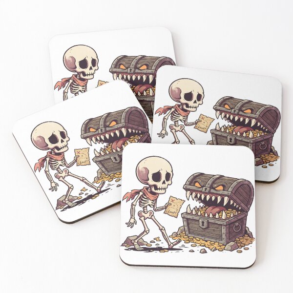 Item preview, Skeleton with Scarf Holding Treasure Map Beside Open Mimic Chest designed and sold by MisteryDesigner.