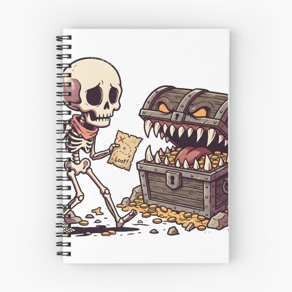 Item preview, Skeleton with Scarf Holding Treasure Map Beside Open Mimic Chest designed and sold by MisteryDesigner.