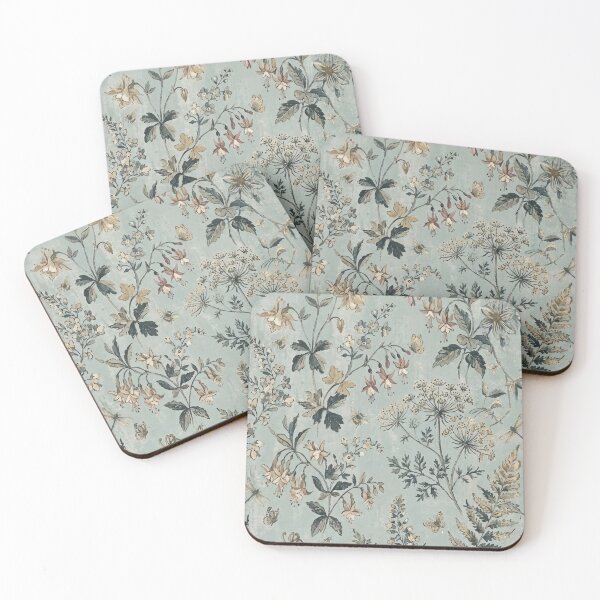 Item preview, Vintage Botanical Wildflower Pattern – Dusty Teal Herbarium Print designed and sold by FawnFeatherCo.