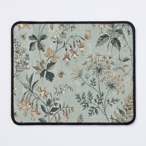 Item preview, Vintage Botanical Wildflower Pattern – Dusty Teal Herbarium Print designed and sold by FawnFeatherCo.
